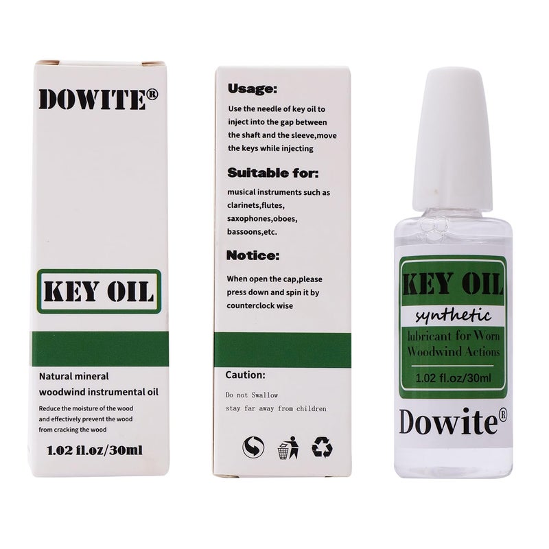 Dowite 30ml (1.02 fl. Oz) Premium Synthetic Key Oil for Woodwind Instruments provides perfect care for your woodwind instruments such as clarinets, flutes, saxophones, oboes, bassoons and more! - Image 1